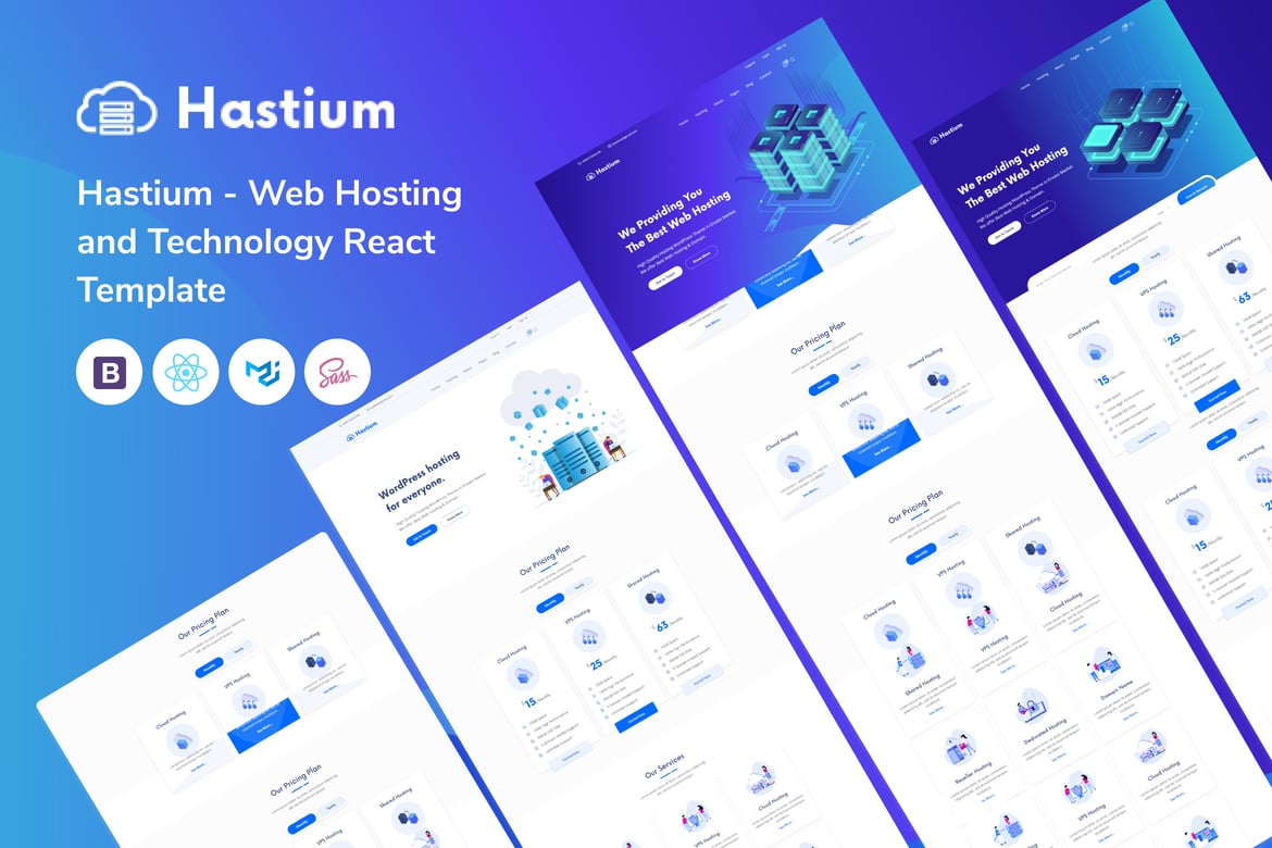 Hastium - Шаблон React для хостинга и технологий