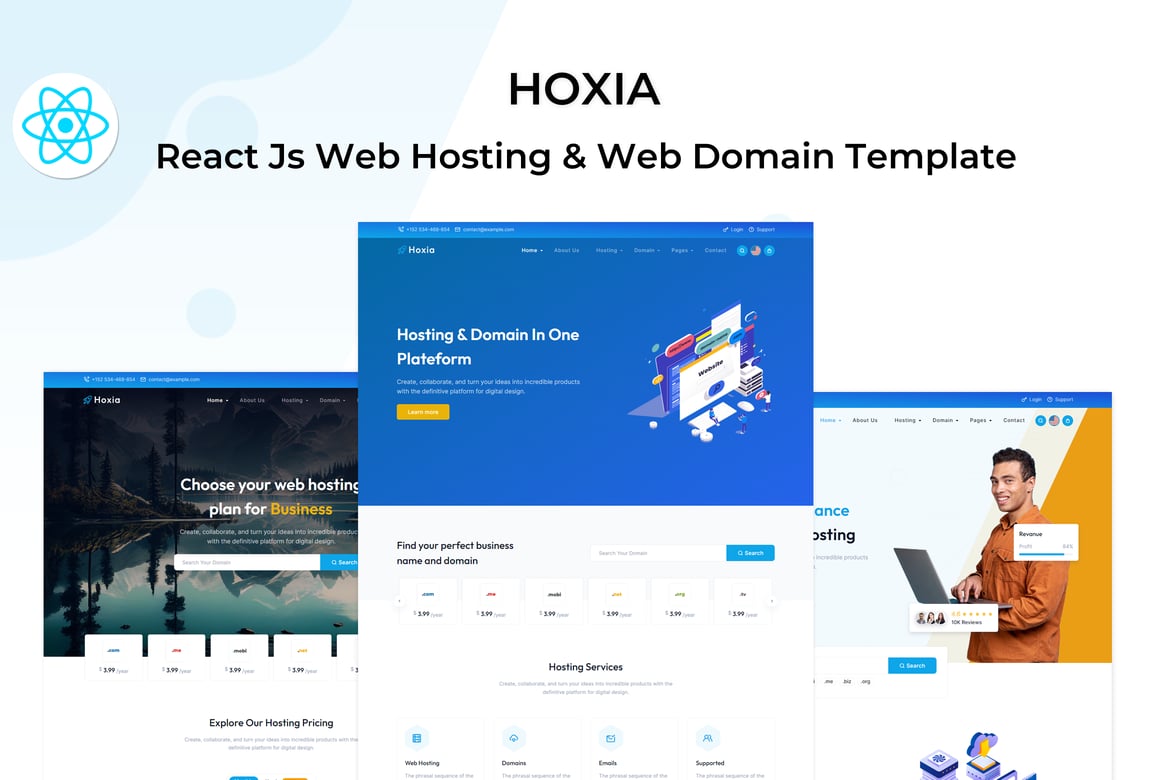 Hoxia - Шаблон веб-хостинга и веб-домена React