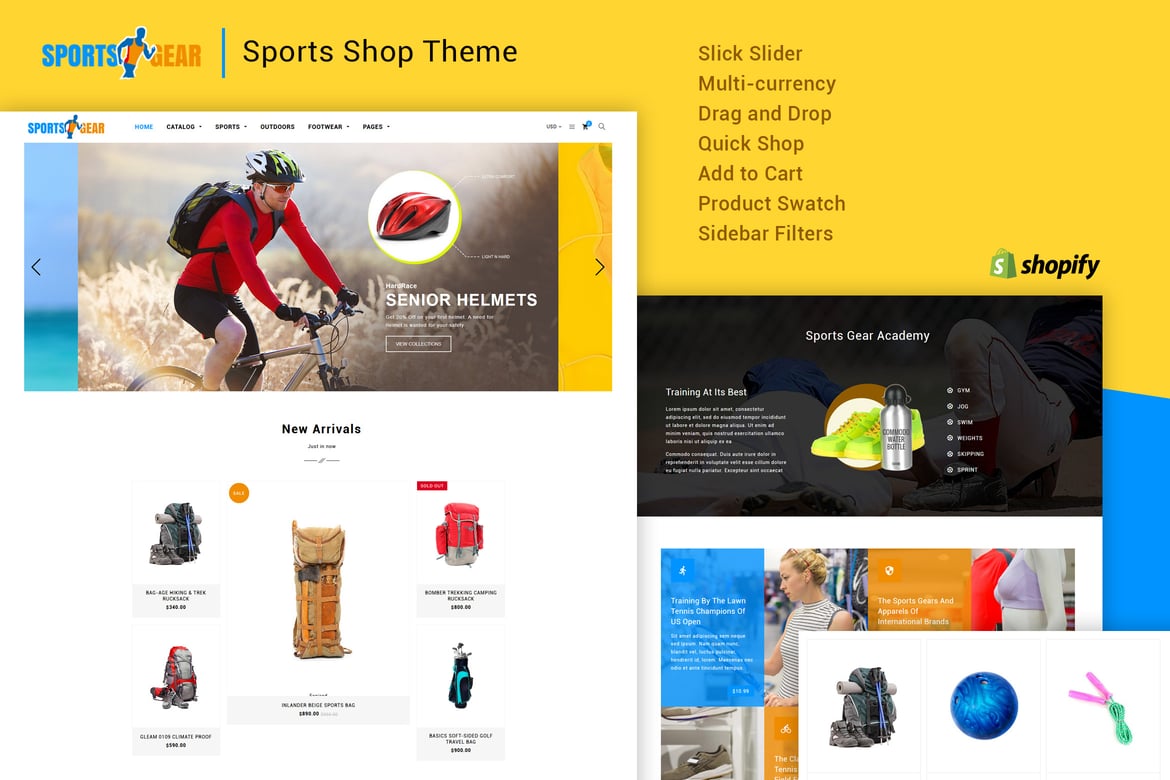 Спортивное снаряжение - тема Shopify для спортивного магазина