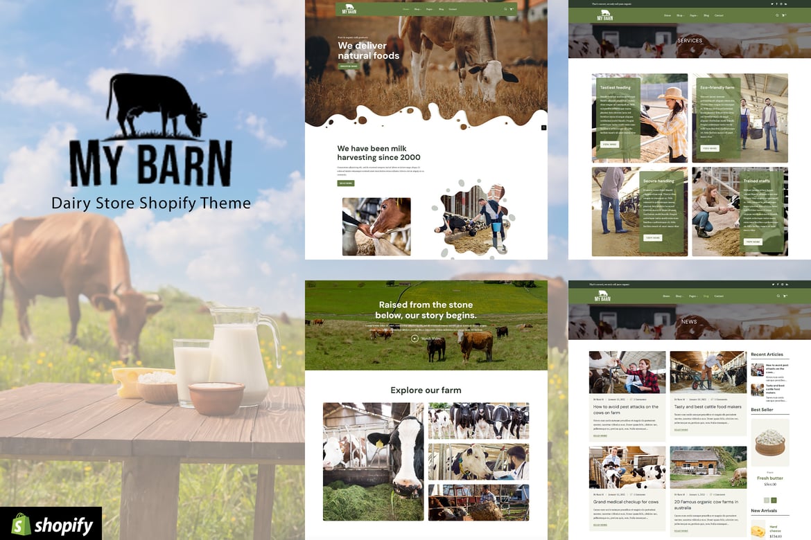 Mybarn - тема Shopify для магазина органических продуктов и молока