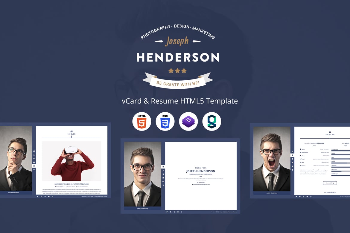 Henderson - HTML5-шаблон vCard и резюме