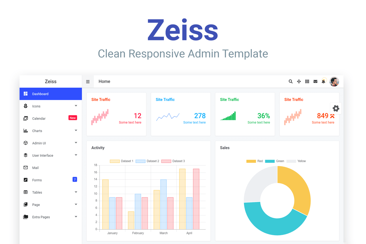 Zeiss - чистый адаптивный Шаблон администратора