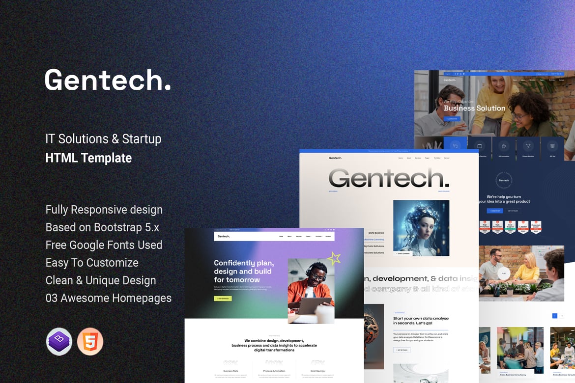 Gentech — HTML-шаблон для ИТ-решений и стартапов
