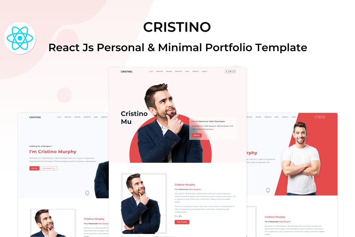 Cristino - Шаблон персонального портфолио React Js