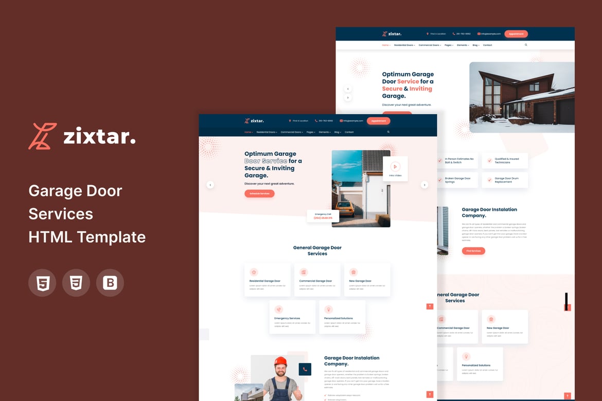 Zixtar — HTML-шаблон для обслуживания гаражных ворот