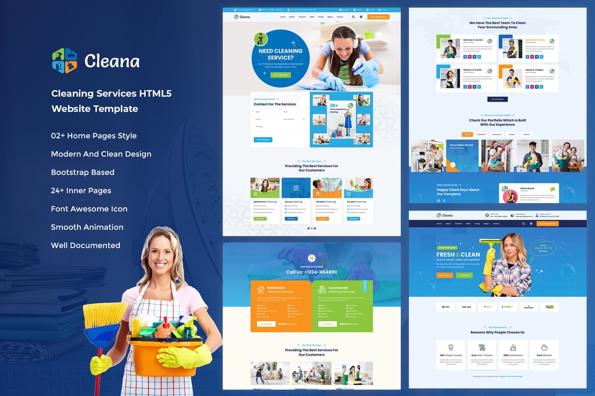 Шаблон HTML5 для сайта клининговых услуг Cleana
