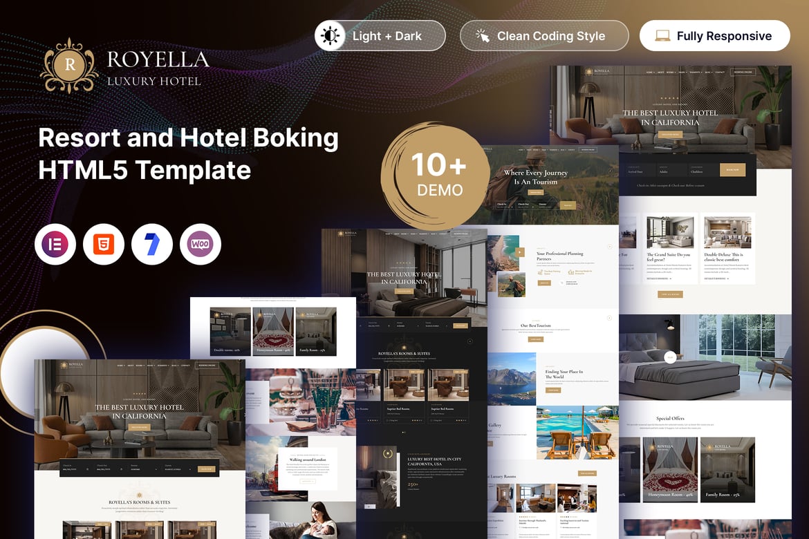 Royella - Шаблон HTML5 для роскошного бронирования и бронирования отелей