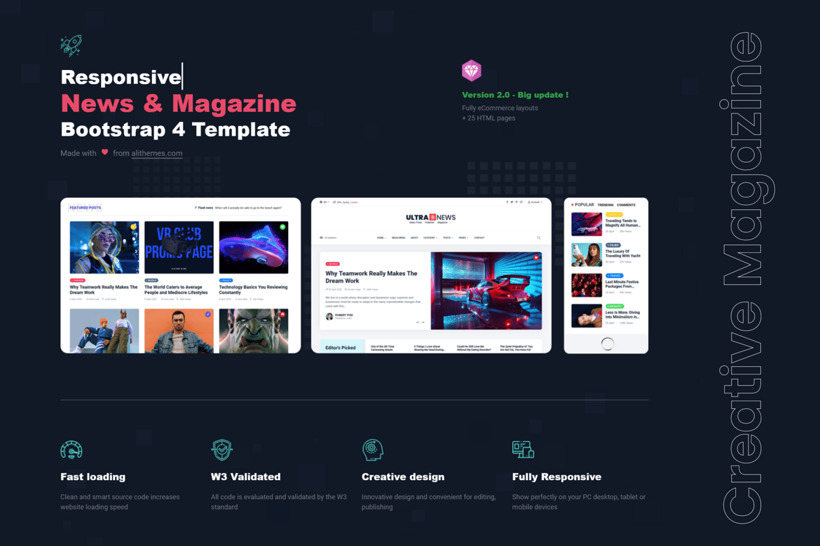 Ultranews - креативный журнал HTML Bootstrap