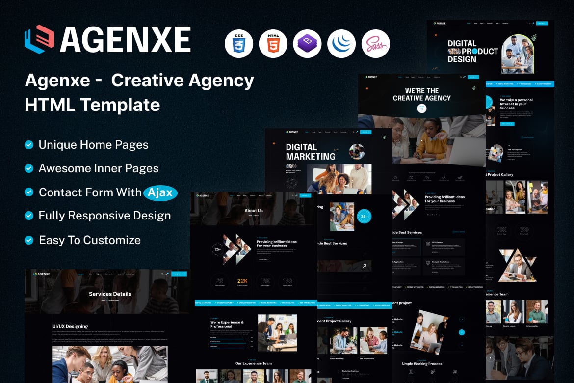 Agenxe - HTML-шаблон креативного Агентство