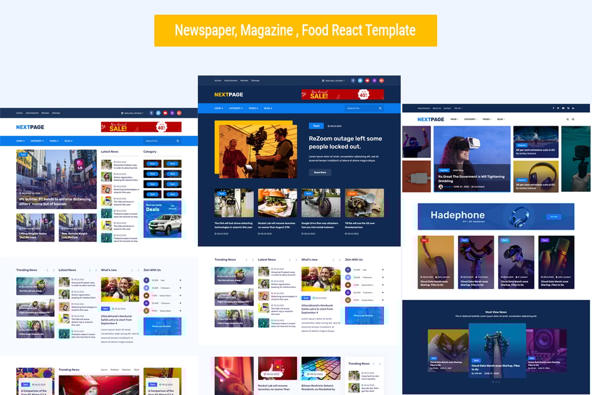 Шаблон React Template для журнала, блога и газеты