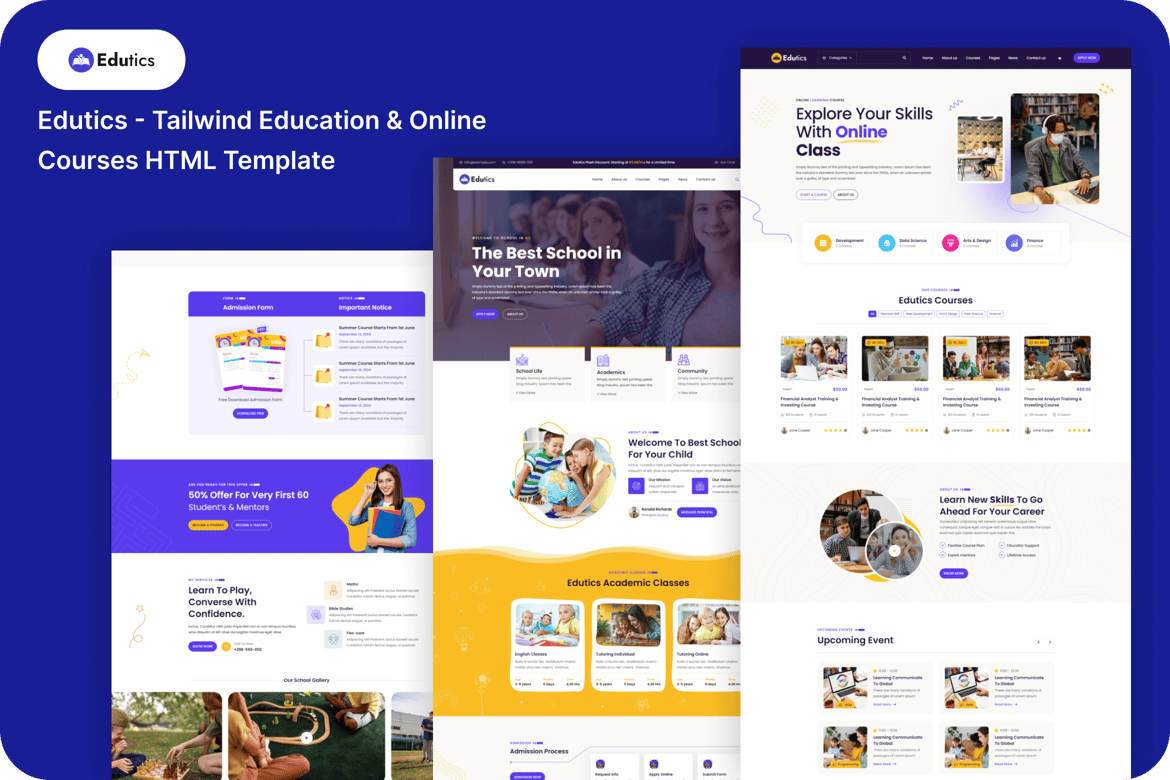 Edutics - обучение и онлайн-курсы Tailwind HTML