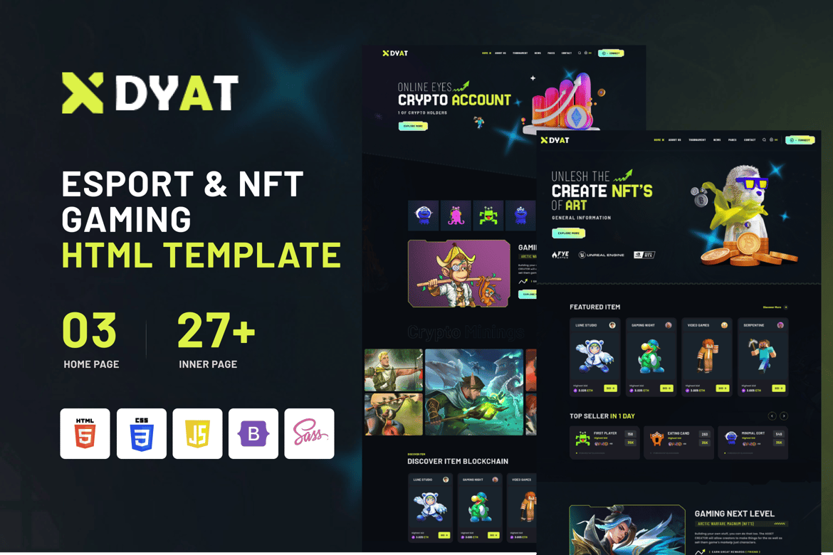 DYAT - HTML-шаблон NFT для киберспорта и игр