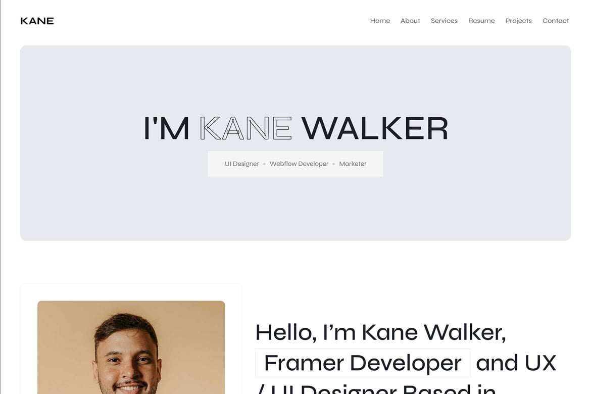 Kane - Шаблон React для личного портфолио