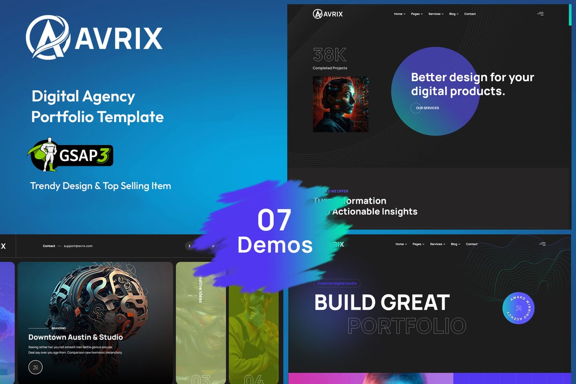 Avrix - Шаблон портфолио цифрового агентства