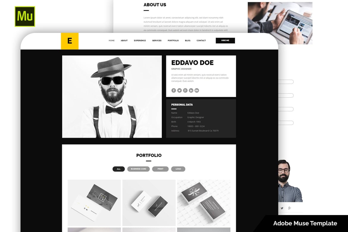 Eddavo - Шаблон портфолио и резюме Muse