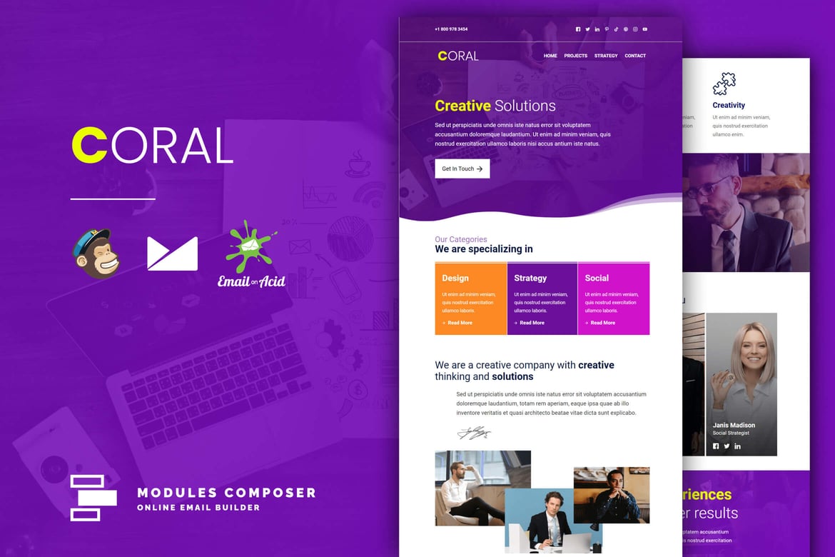 Coral - адаптивный Шаблон электронной почты для стартапов