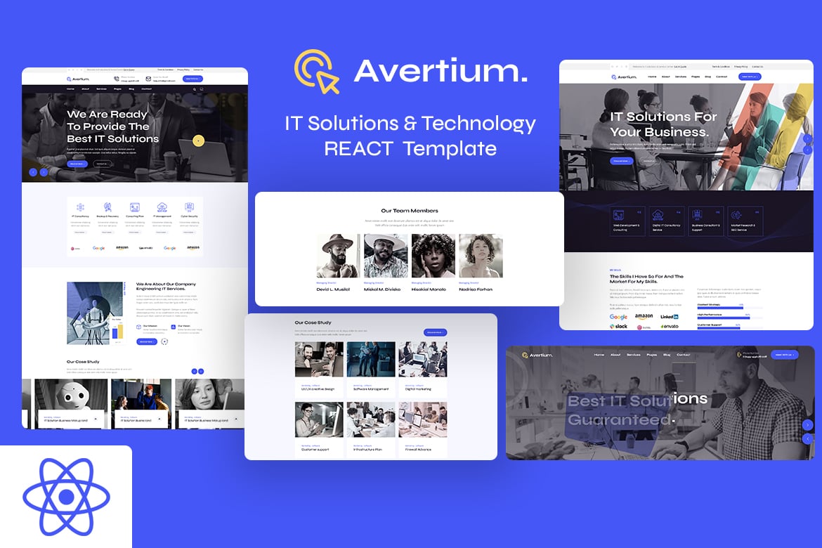Avertium — шаблон REACT для ИТ-решений и технологий