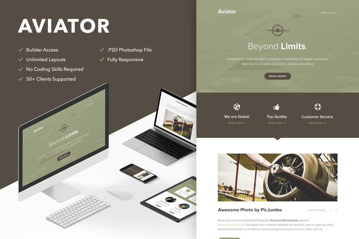 Aviator — адаптивная электронная почта и доступ к конструктору тем