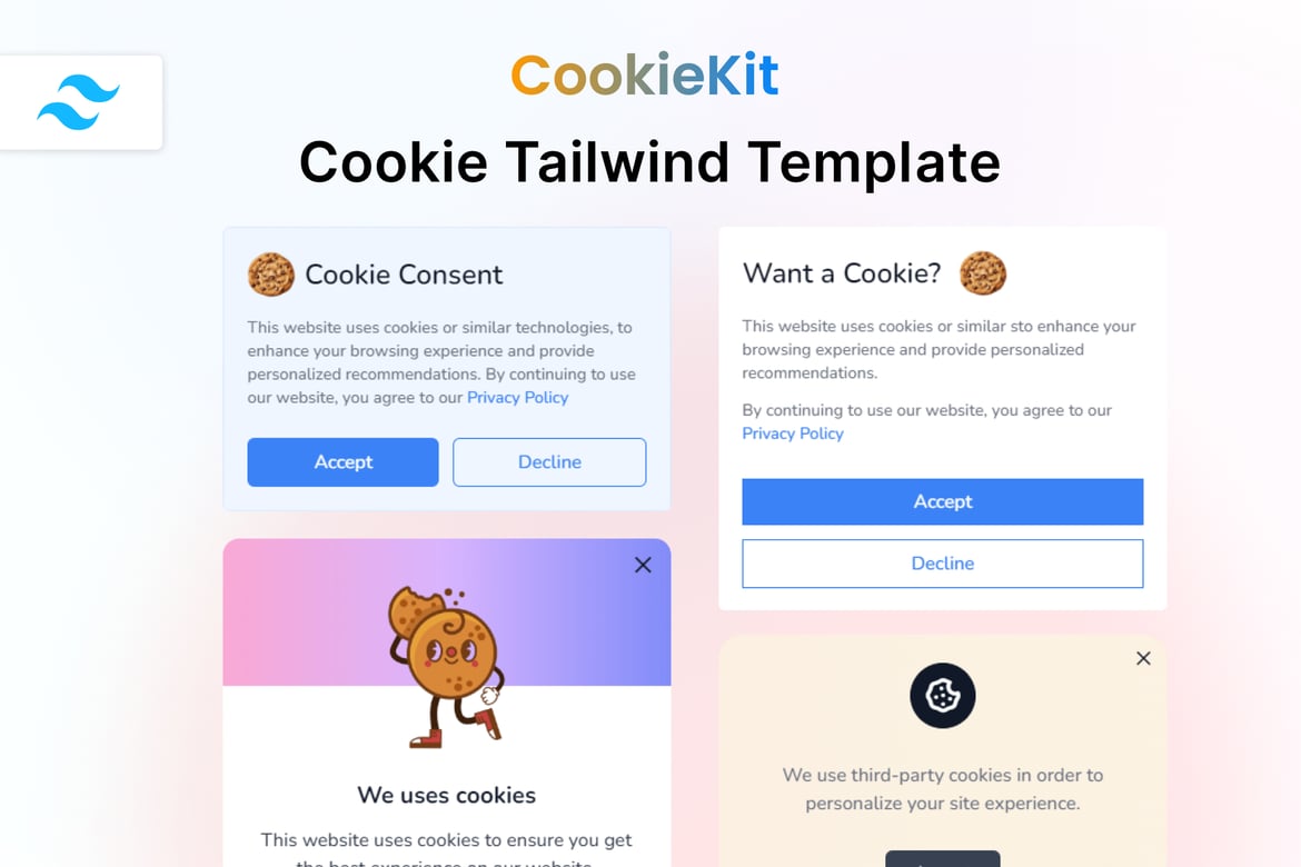 CookieKit - Шаблон баннеров для печенья Tailwind CSS 3