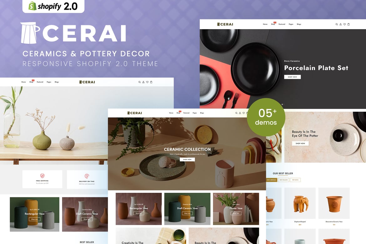 Тема Shopify 2.0 для декора керамики и керамики Cerai