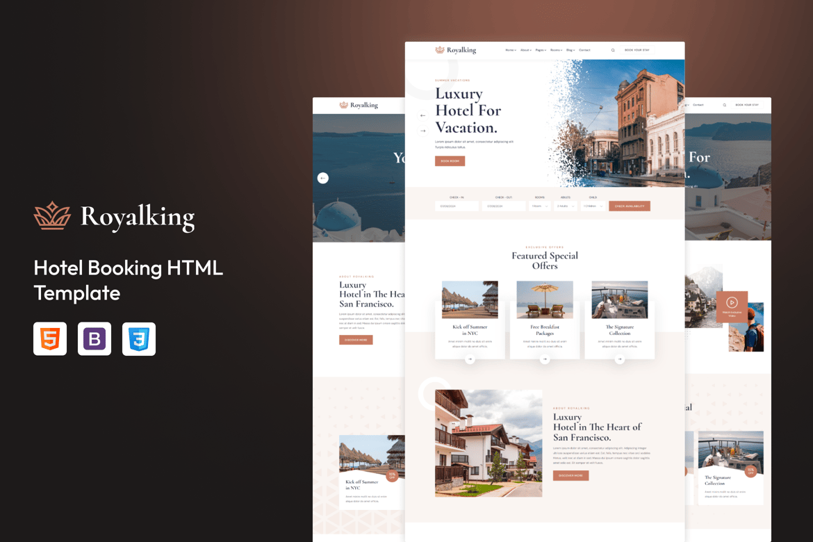 Royalking - HTML-шаблон бронирования отелей