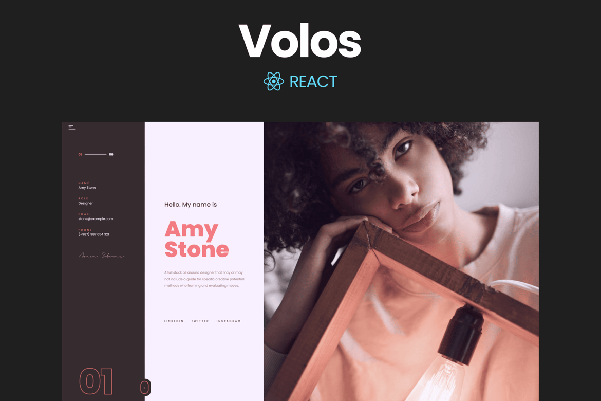 Volos - одностраничный Шаблон резюме React