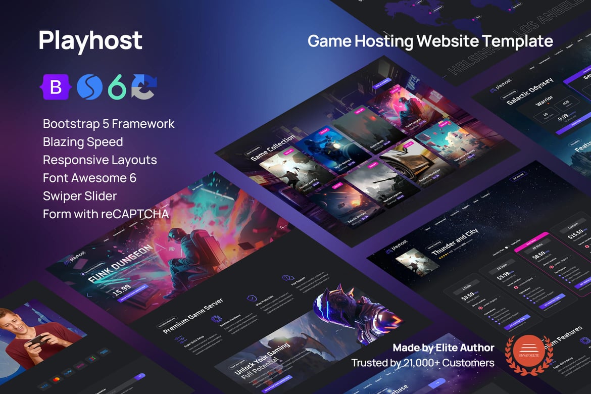 Шаблон сайта сервера игрового хостинга - Playhost