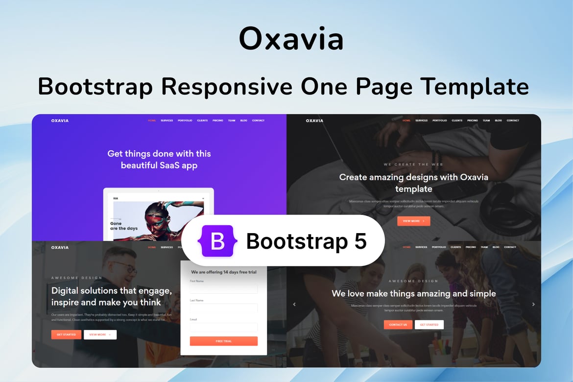 Адаптивный одностраничный шаблон Bootstrap - Oxavia