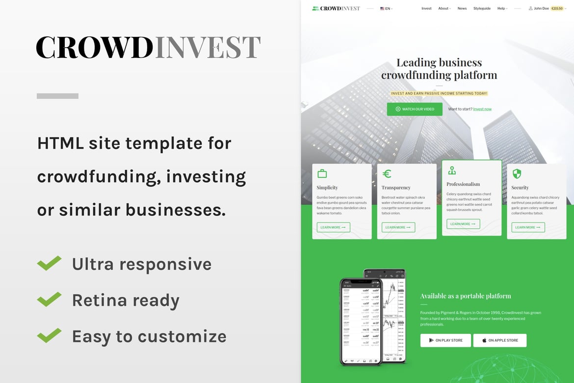 CrowdInvest - Шаблон сайта краудфандинга