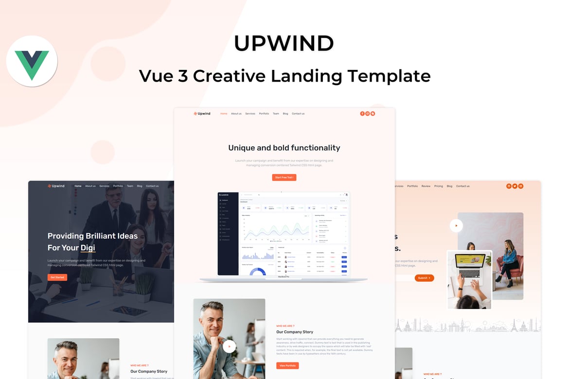Upwind - Шаблон креативного лендинга Vue