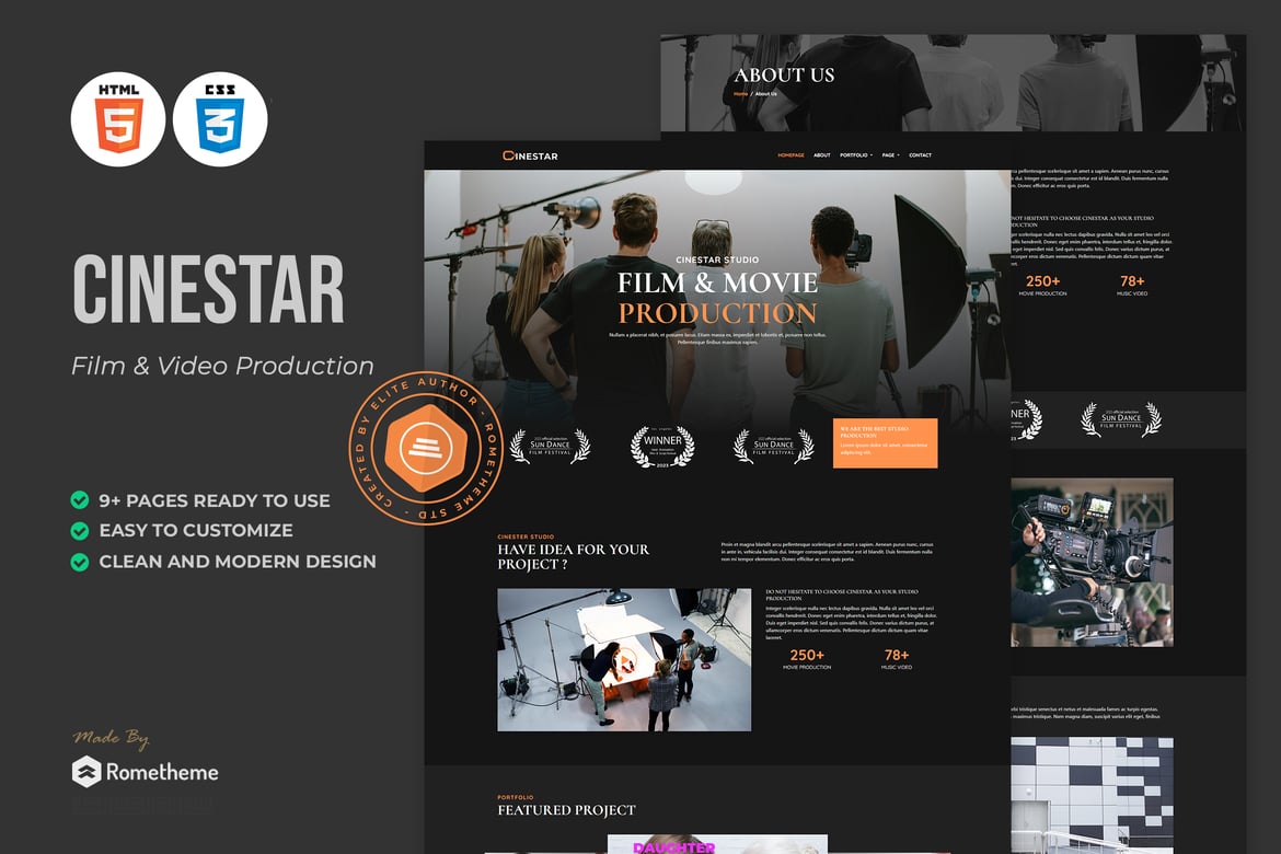 Cinestar - HTML-шаблон для производства фильмов и видео