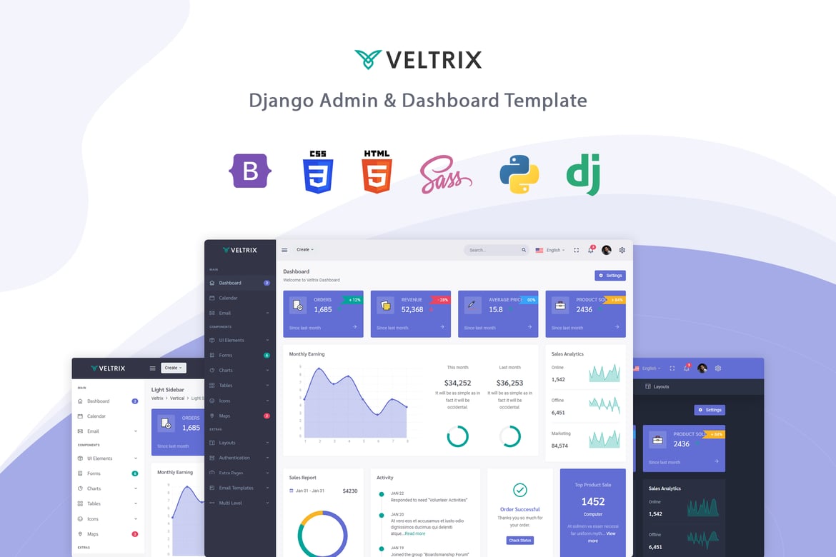 Veltrix - Шаблон администратора и панели управления Django