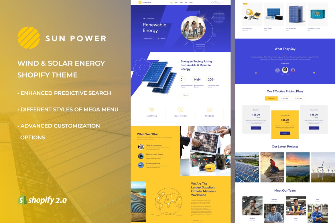 SunPower - тема Shopify для магазина солнечной и ветровой энергии