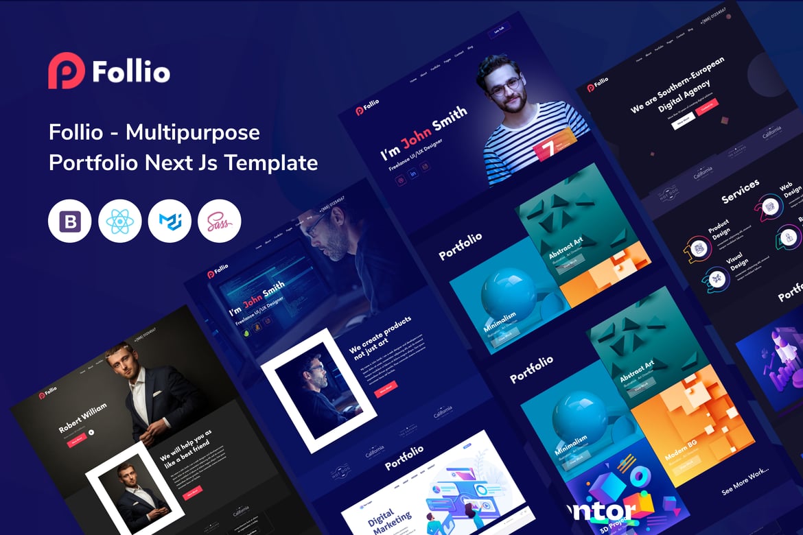 Follio - Шаблон многоцелевого портфолио Next Js