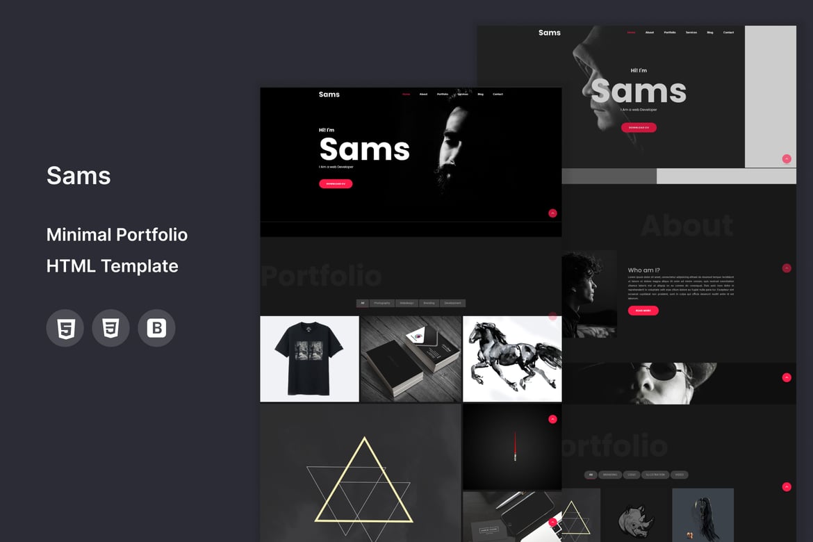 Sams - Минимальный HTML-шаблон Портфолио
