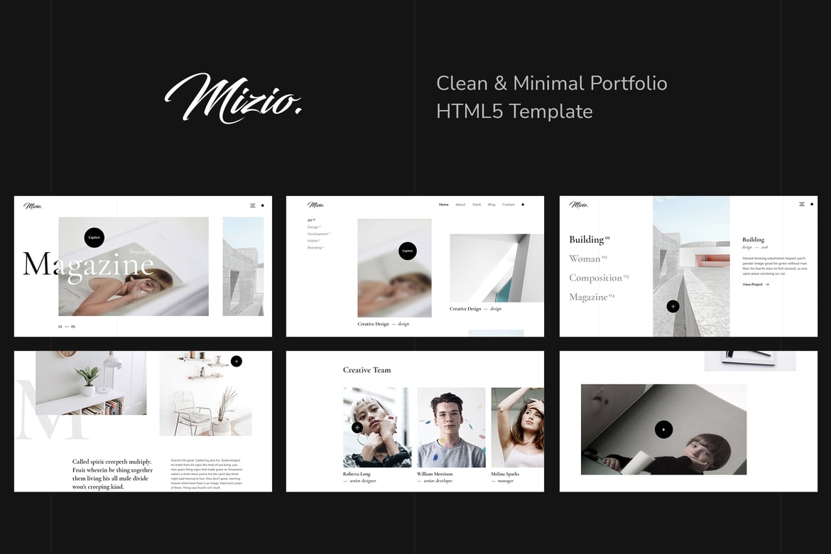 Mizio - чистый и минимальный HTML5-шаблон портфолио