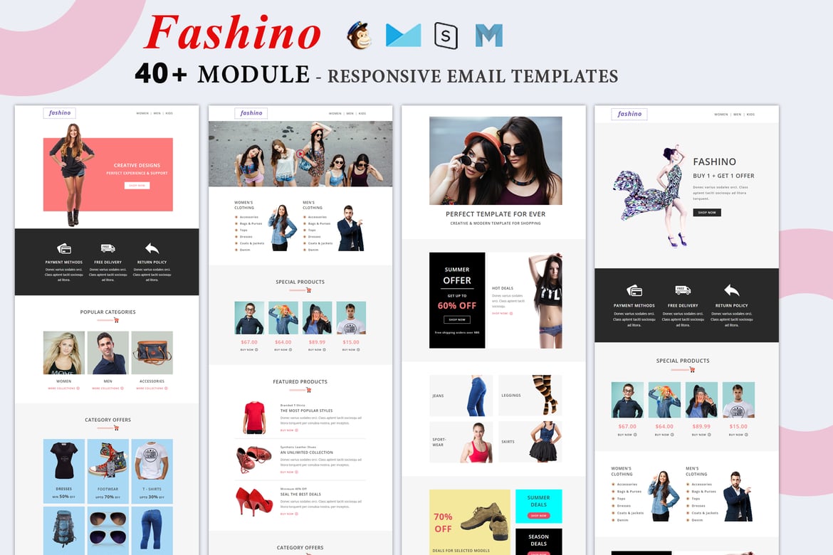 Fashino - адаптивные шаблоны электронных писем для магазинов
