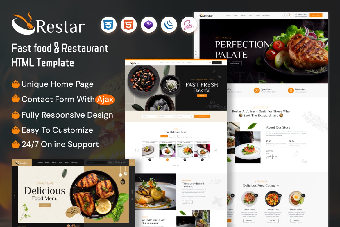 Restar - HTML-шаблон для ресторанов быстрого питания и ресторанов
