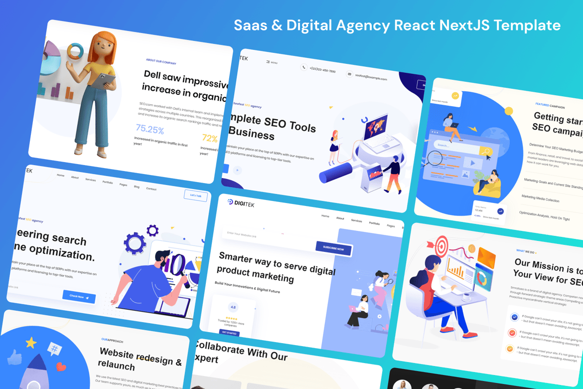 Digitek - SaaS и цифровое агентство React NextJS Templ