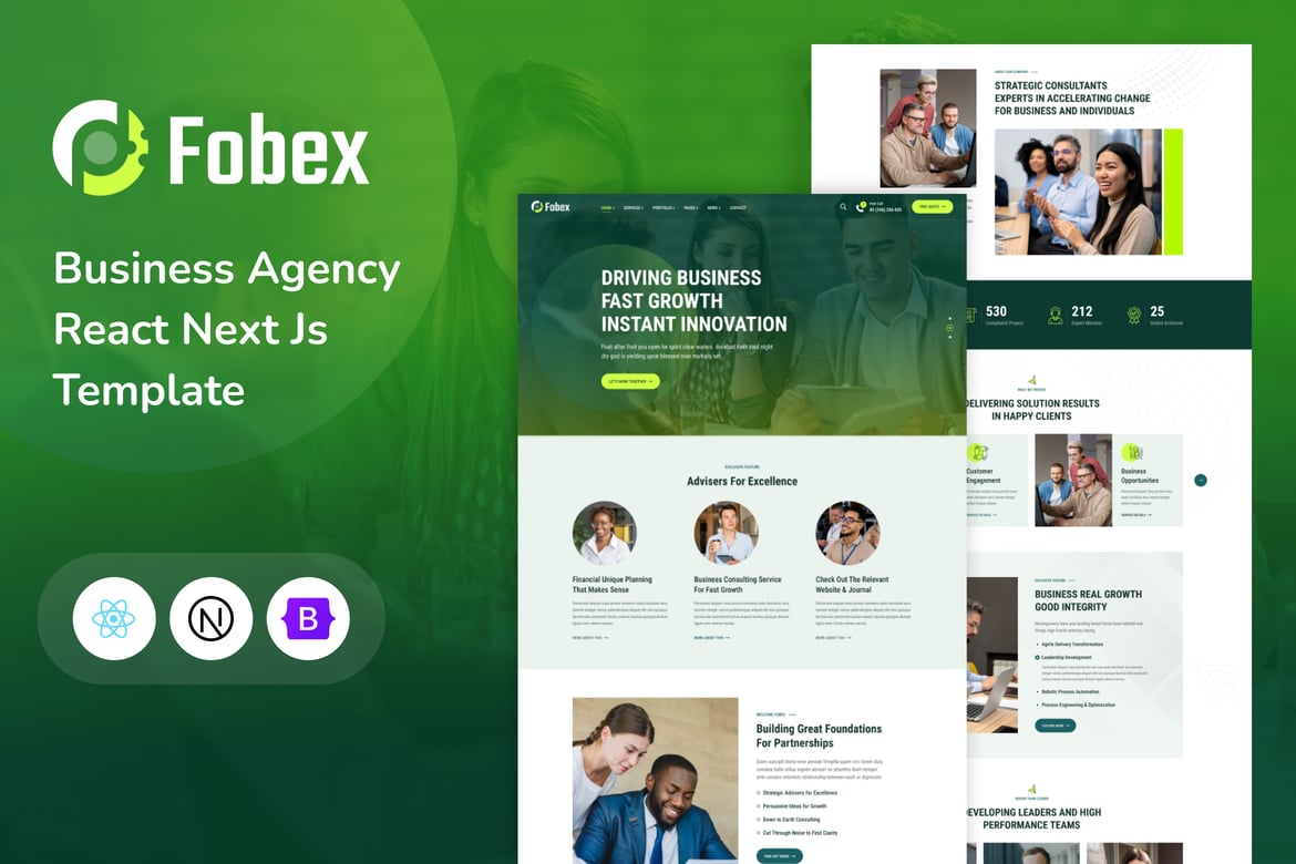 Шаблон React Next Js для бизнес-агентства Fobex