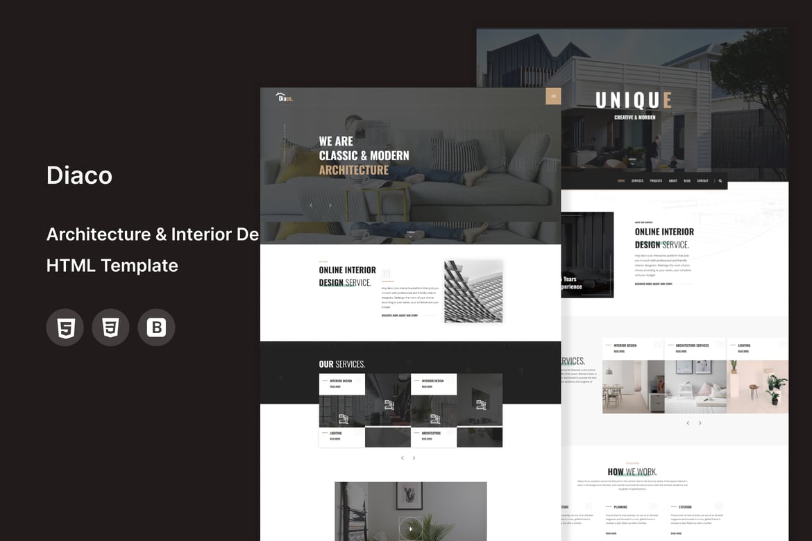 Diaco - HTML-шаблон для архитектуры и интерьера