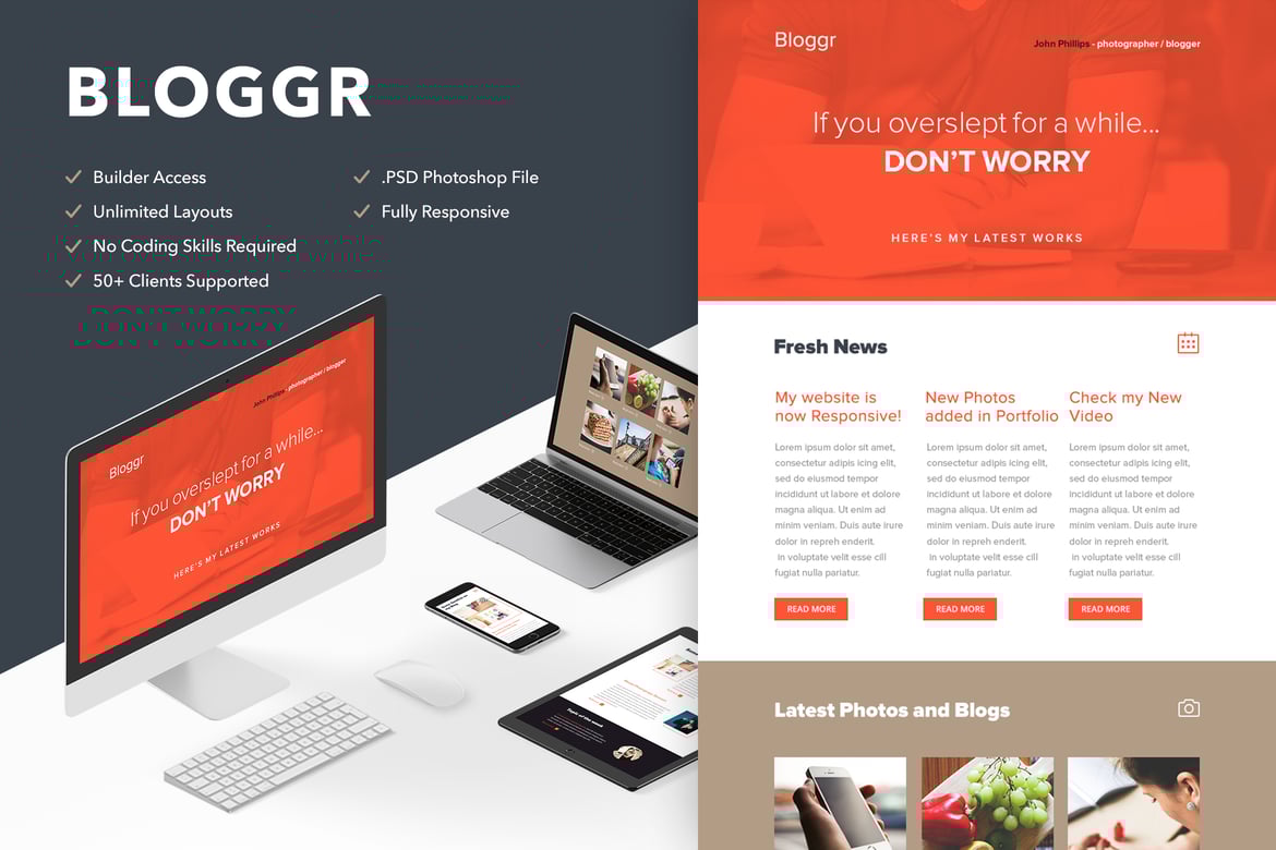 Bloggr - Адаптивная электронная почта и доступ к конструктору тем