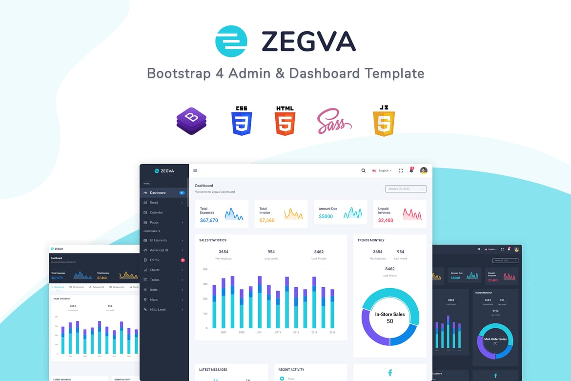 Zegva - Шаблон администратора и панели управления Bootstrap 4