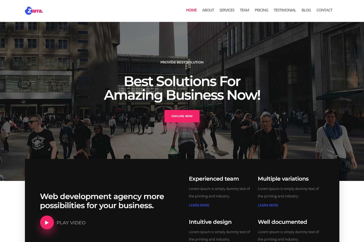 Zarra - HTML-шаблон одностраничного креативного агентства
