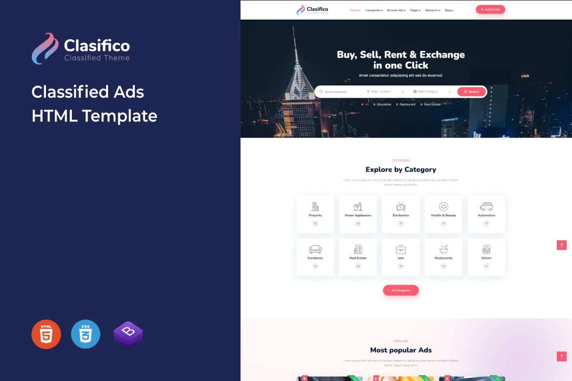Classifico - HTML-шаблон Шаблон объявлений