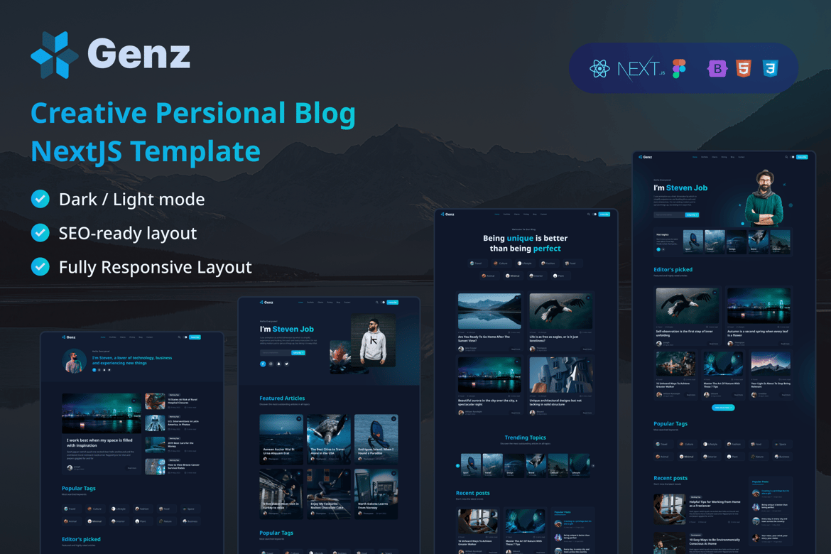 Genz - Портфолио креативного личного блога NextJS