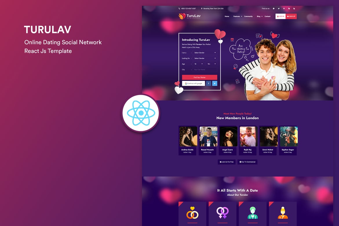 Шаблон React Js для социальной сети знакомств