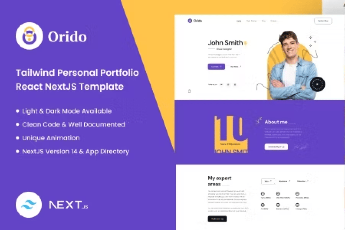 Персональное портфолио Orido - Tailwind CSS React Next