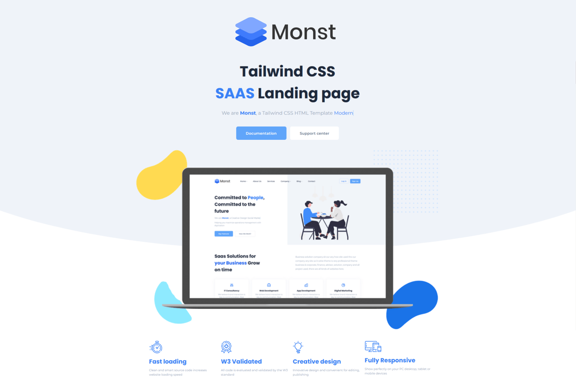 Monst - Целевая страница стартапа Tailwind SaaS
