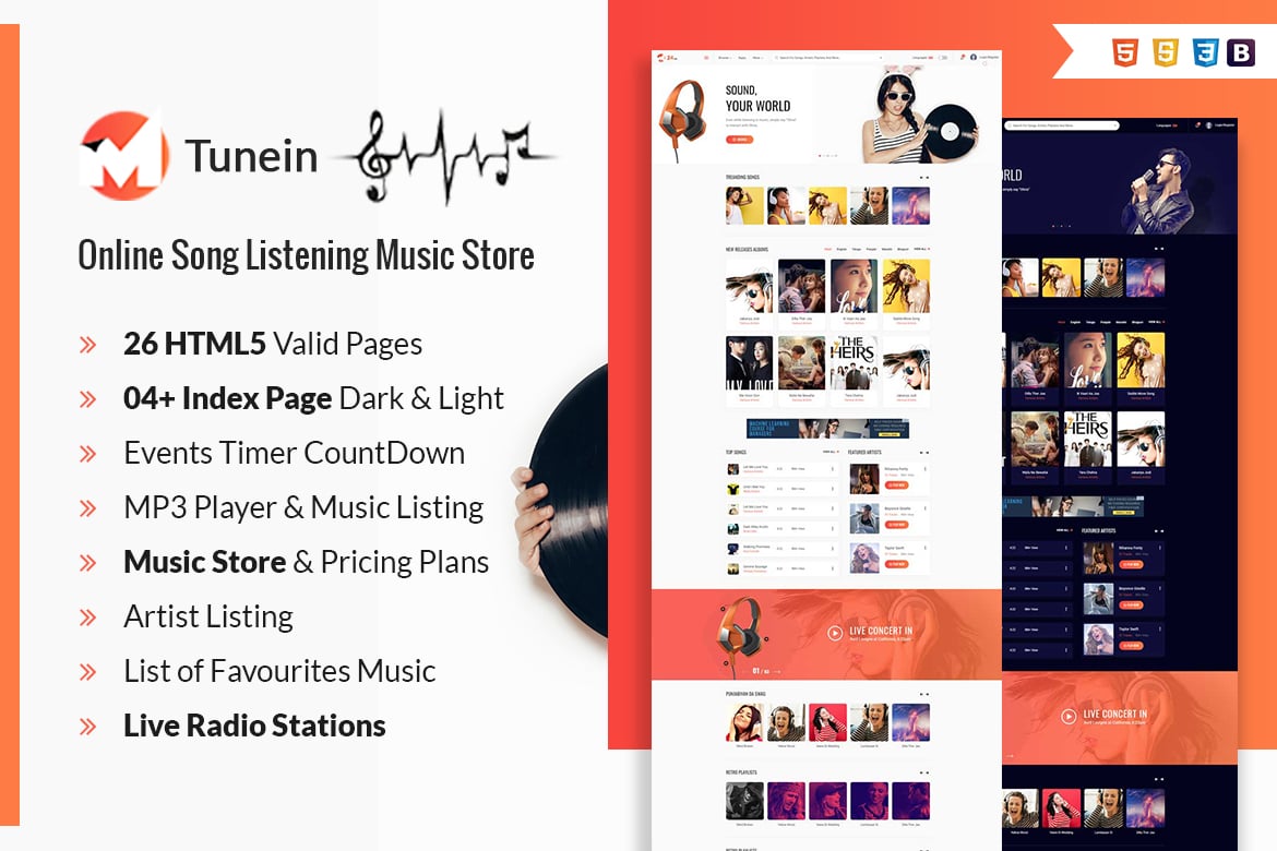 Интернет-магазин музыки и радиостанции Tunein HTML